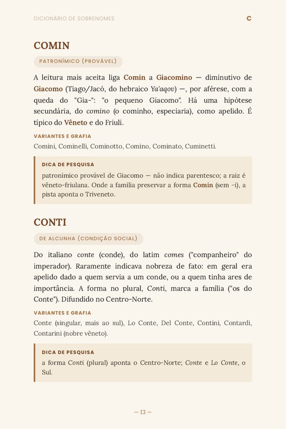 Página do dicionário de sobrenomes